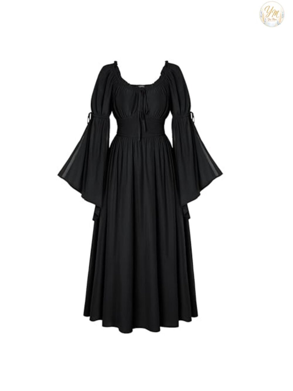 Renaissance Peasant Medieval Maxi Dress Long Slit Bell Sleeve A-Line Costume